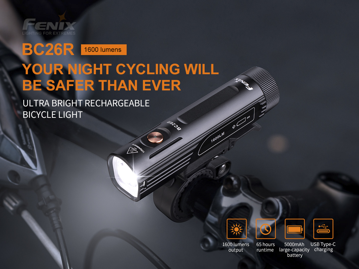 Fenix BC26R 1600 lumen USB Rechargeable Bike Light, with Quick